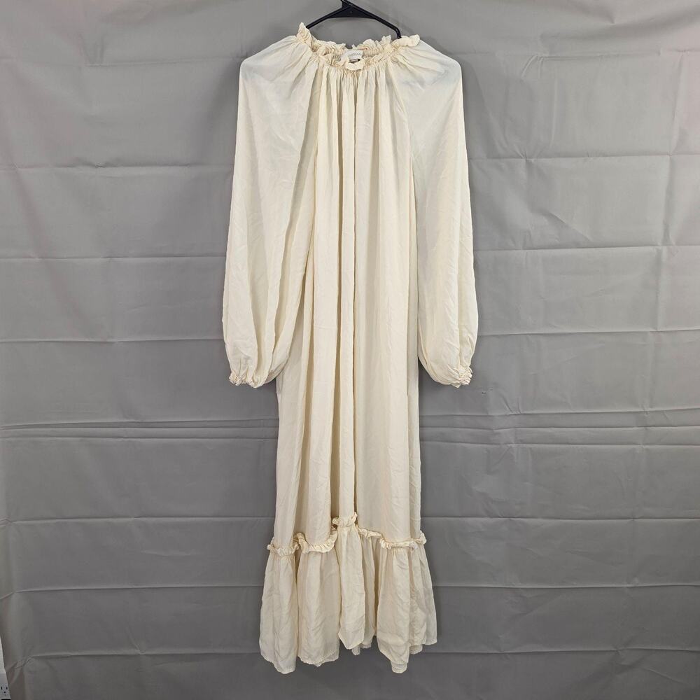 Zimmermann Dress 2 Maxi Trapeze Ruffle High Neck White Balloon Sleeve Boho Gown